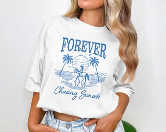 Forever Chasing Sunsets Png, Summer Vacation Instant Download, Beach Sunset Horse Riding Png, Coastal Getaway Graphic Instant Download
