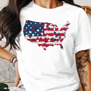 Carte des Etats-Unis avec impression numérique motif coeur, art mural carte coeur des Etats-Unis, carte coeur patriotique, carte de l'Amérique avec impression coeurs, téléchargement PNG