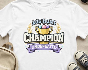 Egg Hunt Champion Undefeated T-Shirt, Kids Easter Trophy Graphic (Digital Png)