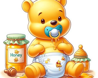 Cute Pooh Bear Clipart, High-Resolution PNG (Digital Download)