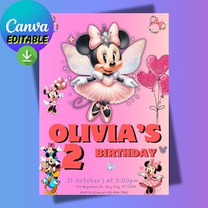 Editable Oh Minnie Birthday Invitation Digital Birthday Cute Mouse Second Birthday Editable Invite Oh Twodles Invitation Boho Minnie 2nd