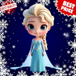 Frozen Elsa PNG Clipart | Cute Chibi Princess Digital Download | Winter Queen Sublimation | Disney Birthday Party Clip Art