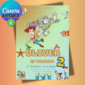 Toy Story Birthday Invitation Editable | Woody Buzz Canva Template | Toy Story Party Invite | 1st 2nd 3rd 4th Boy Birthday Card