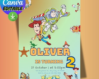 Invitación de cumpleaños de Toy Story / Plantilla editable de Canva (Descarga digital)