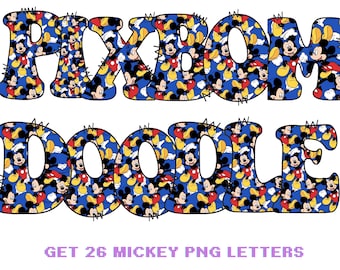 Mickey Doodle Alphabet PNG – 26 Cartoon Letters for Crafts, Scrapbooking, Sublimation & More