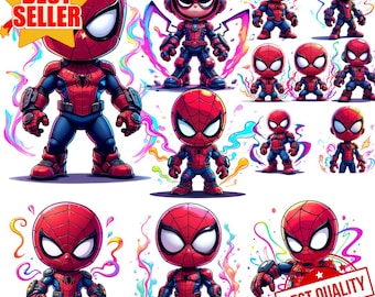 Spiderman Chibi PNG Bundle | Superhero Clipart (Digital Download)