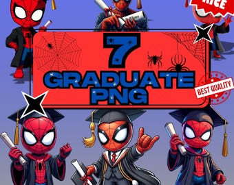 Pacote de Formatura do Homem-Aranha em PNG | 7 Cliparts de Heróis Aranha de Formatura | Download Digital da Turma de 2025 | Decoração de Festa de Super-heróis | Homem-Aranha em PNG