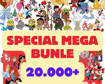 Mais de 20.000 Mega Bundles Especiais em PNG SVG | Princesa, Mickey Mouse, Clipart da Pixar | Arquivos de Sublimação para Download Digital | Pacote de Desenhos Animados | Mega Bundle