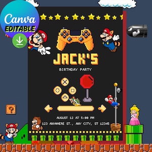 Mario Video Game Birthday Invitation | Gamer Party Editable Template | Instant Download PDF