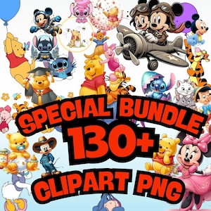 Clipart PNG Bundle – 130+ Cute Mickey Mouse, Winnie, Stitch, Minnie Sublimation, Stickers, Scrapbook Disney Mega Bundle Disney Bundle