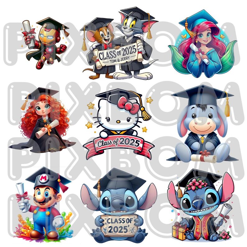 Graduation Clipart PNG Bundle | 92 Superhero & Cartoon Designs (digital ...