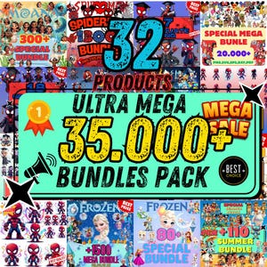 35,000+ Mega Bundle PNG | Ultimate Clipart Bundle for Cricut, Sublimation & Crafts | Princess Superhero Cartoon Digital Download