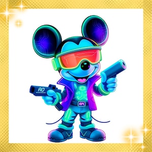 Cyberpunk Mouse PNG | Neon Futuristic Mouse Clipart | Sci-Fi Gamer Digital Download | Instant PNG for Stickers, Shirts, Prints | Mouse PNG