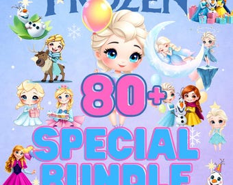 Frozen Party Decor | 80+ Elsa, Anna, Olaf PNG Clipart (Digital Files)