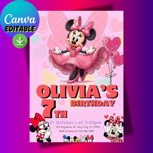 Editable Oh Minnie Birthday Invitation Digital Birthday Cute Mouse Second Birthday Editable Invite Oh Twodles Invitation Boho Minnie Invite