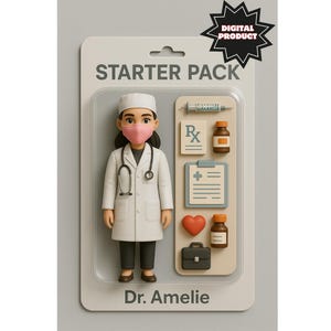 Custom Starter Pack Portrait, Personalized Action Figure Blister Box, Digital Toy Art, Custom Character Gift, Gamer Doctor Student Teacher