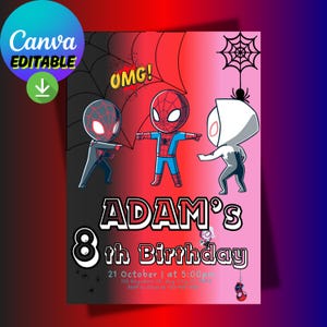 Spiderman Einladungskarte zum Geburtstag | Lustiger Spinnen-Vers-Geburtstagseinladung | Bearbeitbare Superhelden Canva Vorlage | Sofort Download
