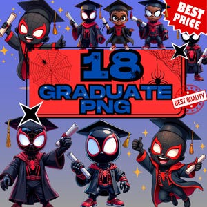 Spiderman Graduation PNG Bundle | 18 Graduate Spider Hero Clipart | Class of 2025 Digital Download | Superhero Party Decor | Spiderman PNG