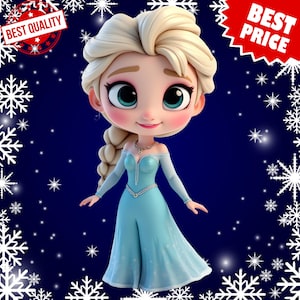 Frozen Elsa PNG Clipart | Cute Chibi Princess Digital Download | Winter Queen Sublimation | Disney Birthday Party Clip Art