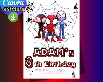 Spider-Verse Birthday Invitation | Editable Spiderman Canva Template | Superhero Party | Instant Download