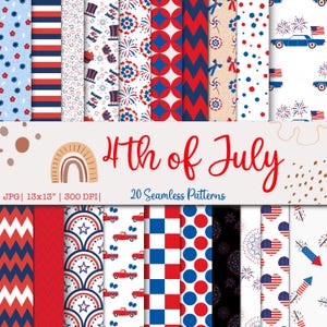 Fourth July Seamless Repeat Pattern, Red and Blue, 4th of July, Backgrounds, Printable Digital Paper, Patriotic, USA