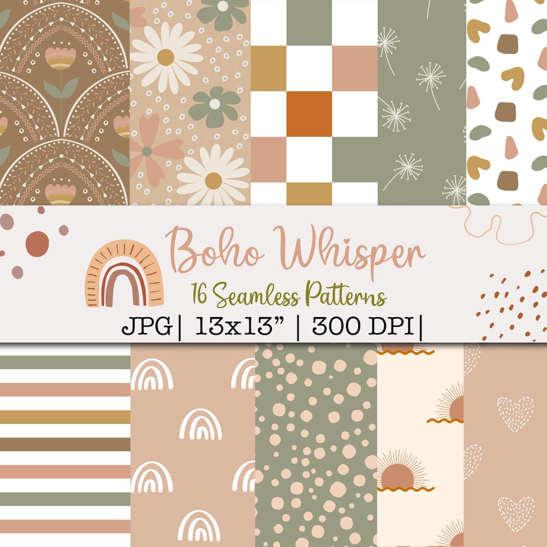 Soft Boho Digital Paper | 16 Seamless Patterns (13x13, 300dpi) - Etsy