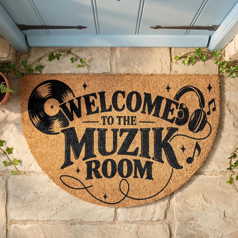 Mat Musical Panel Music Room Doormat, Welcome to the Music Room Mat, Vinyl Record Door ...
