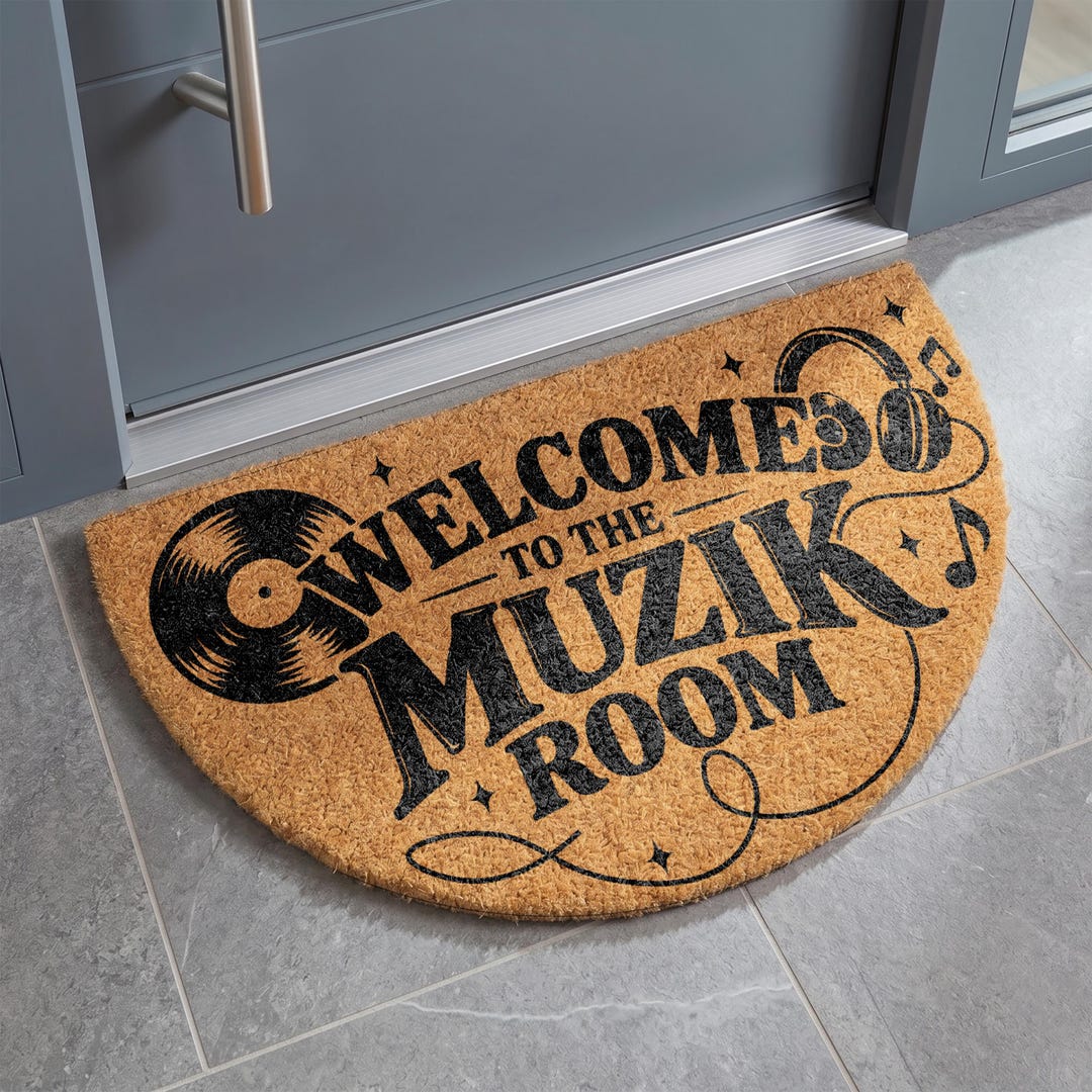 Mat Musical Panel Music Room Doormat, Welcome to the Music Room Mat, Vinyl Record Door ...
