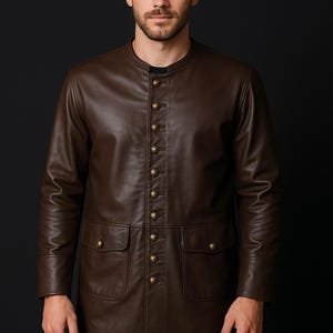 Vintage Dark Brown Leather Steampunk Frock Coat | Renaissance Cosplay Outfit | Men&#39;s Historical Outerwear | Pirate Coat