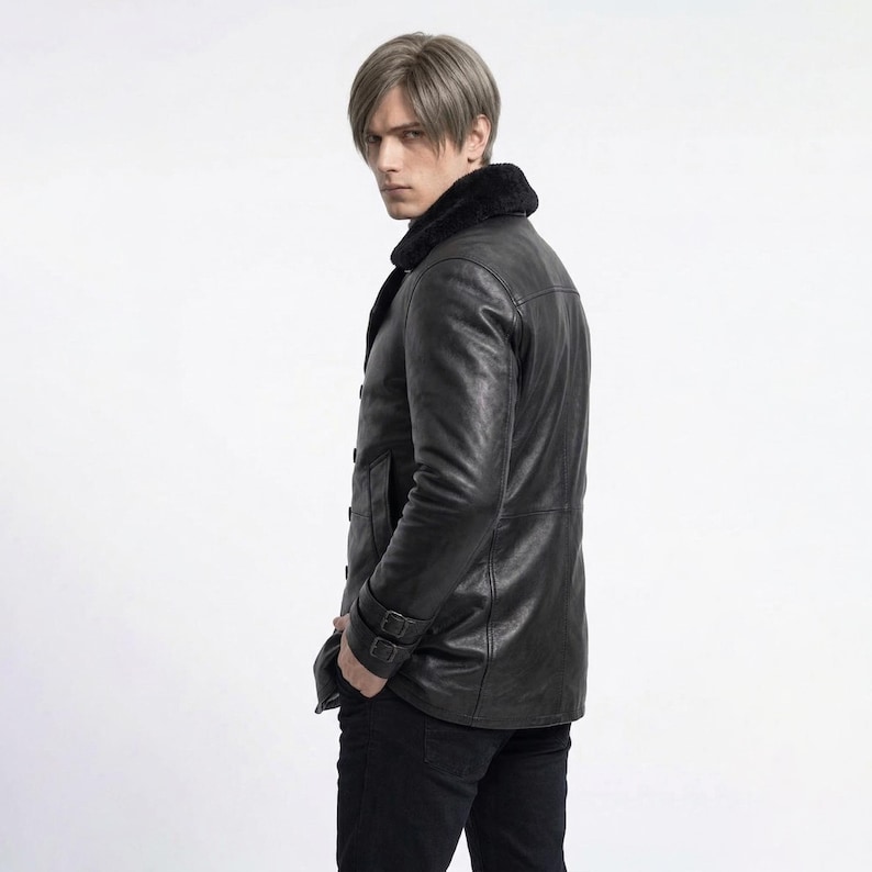 Chaqueta de cuero de Leon S. Kennedy – Cosplay de Resident Evil RE9 imagen 4