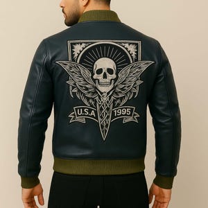 Resident Evil 4 Leon Kennedy Blue Bomber Jacket | Handmade Leather Halloween Cosplay Costume