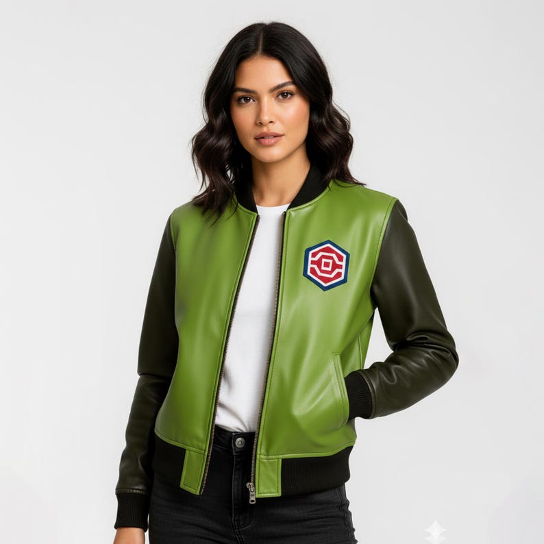 leatherbomber jacket, 
gaming cosplay, 
comic con cosplay, 
legends arceus, 
pokemon jacket, 
diamond pearl, 
green varsity jacket, 
harmony za cosplay, 
harmony za jacket, 
egends za cosplay, 
legends za costume,
paxton jacket, 
pokemon legends za