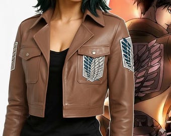 Attack on Titan Scout Regiment Crop Jacket | Faux Leather Wings of Freedom
