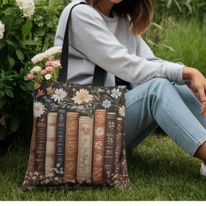 Blumen Bücher Einkaufstasche, Buch-Liebhaber-Geschenk, Lesetasche, Bibliothekstasche, Blumenmuster, Umweltfreundliche Einkaufstasche, literarische Geschenke