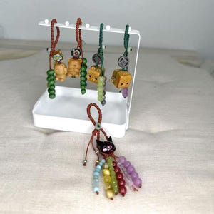 Whimsical Handmade Beaded Charm Keychain – Cute Cat, Bear, and Lucky Totem Phone Charm, Car Rearview Accessory, Bag Dangle, Gift for Her