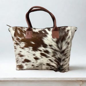 Borsa tote in pelle bovina, borsa a tracolla western in vera pelle con pelo, borsa boho fatta a mano per lei immagine 9