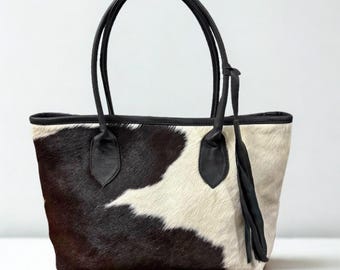 Handmade Hair On Cowhide Tote Bag: Western Leather Shoulder Bag