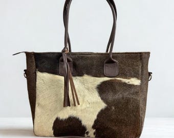 Handmade Cowhide Tote Bag: Hair-On Leather Western Bag
