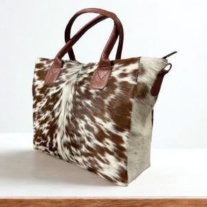 Borsa tote in pelle bovina, borsa a tracolla western in vera pelle con pelo, borsa boho fatta a mano per lei immagine 8