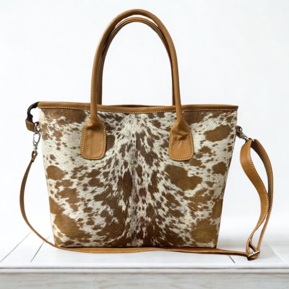 Handmade Real Cowhide Tote Bag: Western Style Leather Shoulder Purse