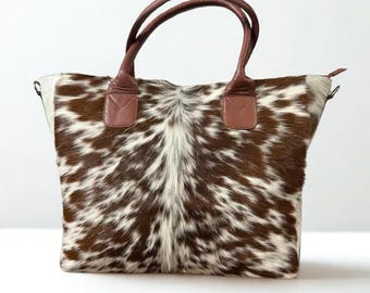 Handmade Cowhide Tote Bag: Western Hair-On Leather Shoulder Purse