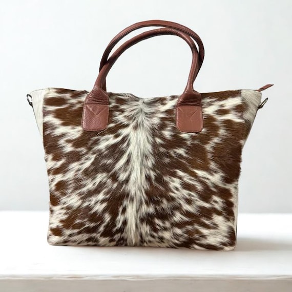 Handmade Cowhide Tote Bag: Western Hair-On Leather Shoulder Purse