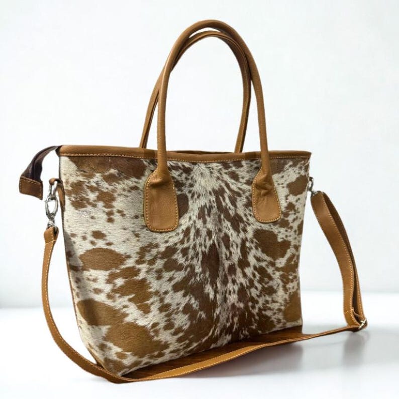 Handmade Real Cowhide Tote Bag: Western Style Leather Shoulder Purse image 3