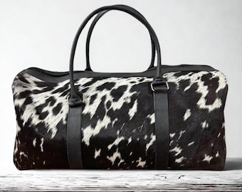 Handmade Hair-On Cowhide Leather Duffle Bag: Western Weekender - gift for him