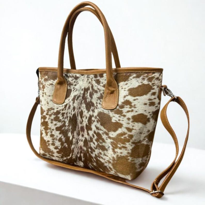 Handmade Real Cowhide Tote Bag: Western Style Leather Shoulder Purse image 5