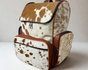 Handmade Cowhide Diaper Backpack: Hair-On Leather, Water-Resistant