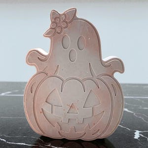 Halloween pumpkin ghost figurine, handmade from Keracraft. Decoration