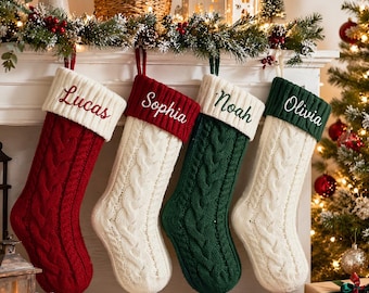 Personalized Vintage Knit Christmas Stocking | Custom Name Family Holiday Decor