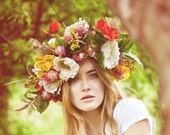 Spring Oversized Floral Crown Fabric Flowers Colourful Statement Hair Piece Red Yellow Pink Headpiece Wreath Wedding Whimsical Garden Summer