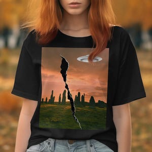 Mystical UFO T-Shirt, Unisex Tee for UFO Lovers, Alien Themed Gift, Casual Wear, Outdoor Adventures